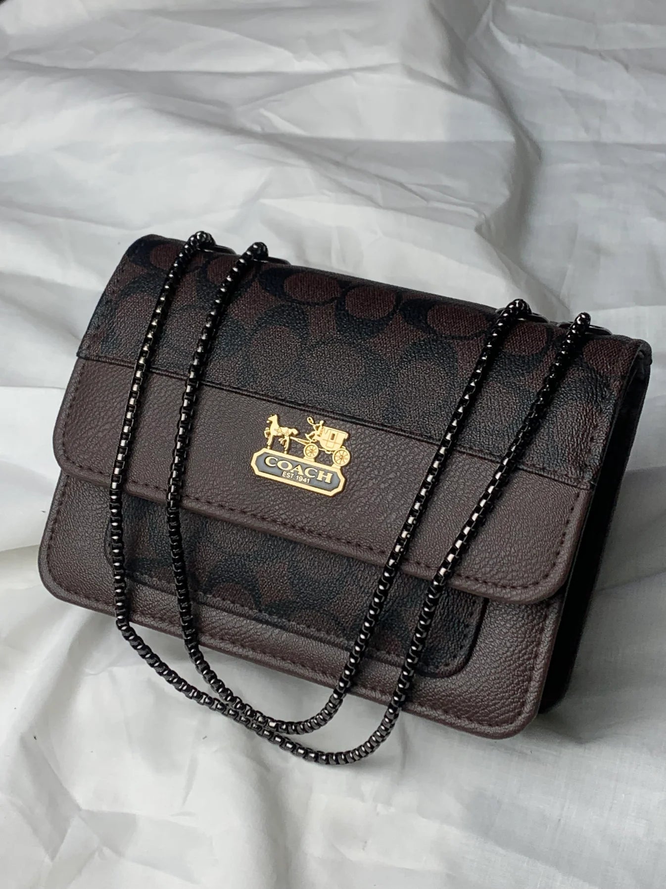 New Coach Dark Cross body Hand bag Black Chain