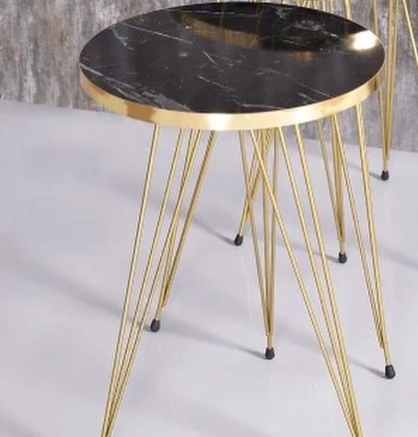 Black Marble Look Coffee Table With Gold Metal Legs Accessories (Free Shipment)