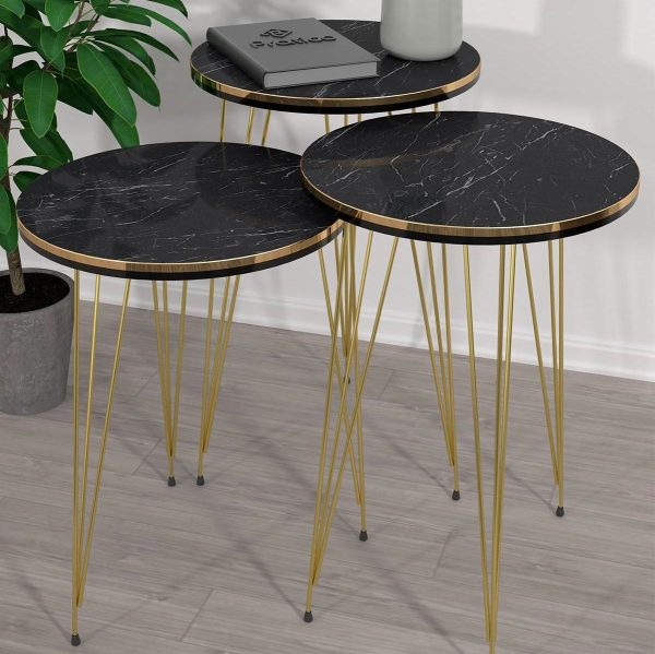 Black Marble Look Coffee Table With Gold Metal Legs Accessories (Free Shipment)