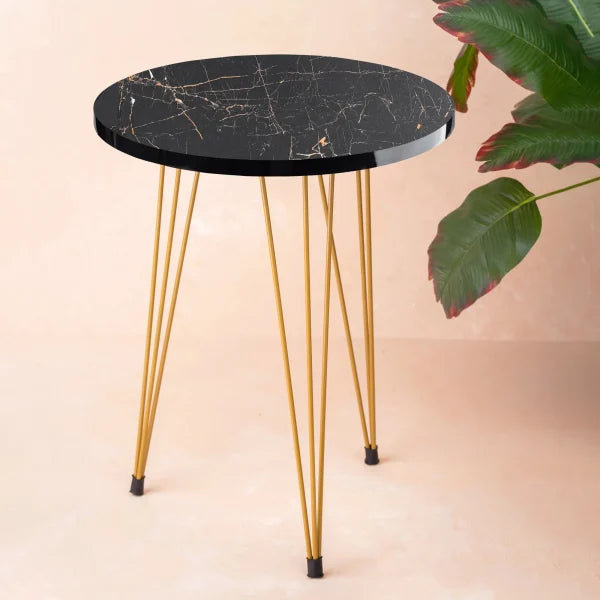 Black Marble Look Coffee Table With Gold Metal Legs Accessories (Free Shipment)