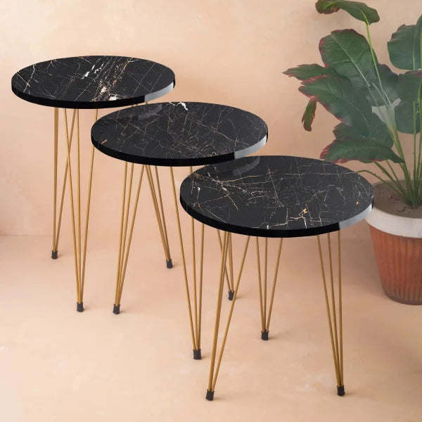 Black Marble Look Coffee Table With Gold Metal Legs Accessories (Free Shipment)