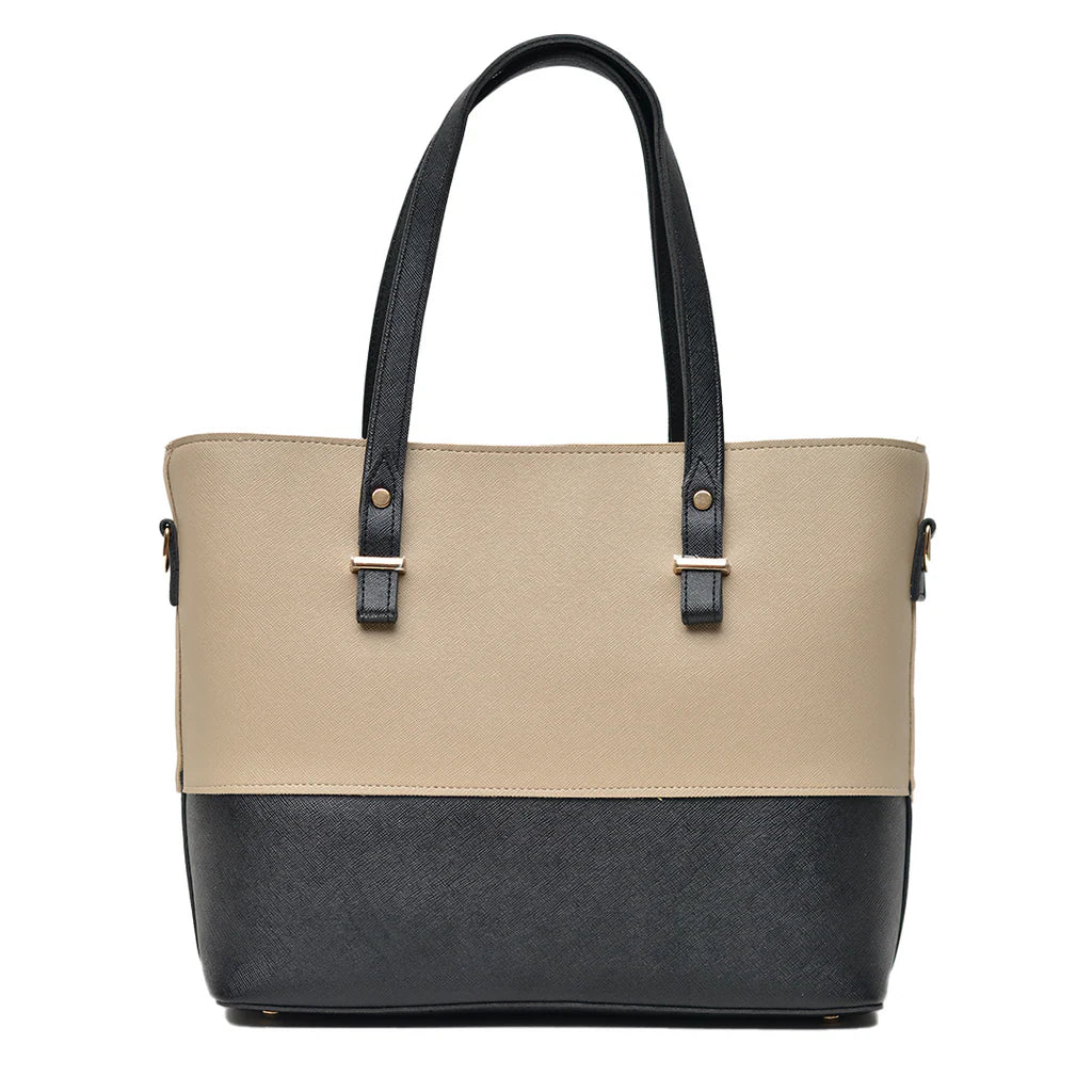 2 Pieces Double Tone Leather Tote Hand Bags