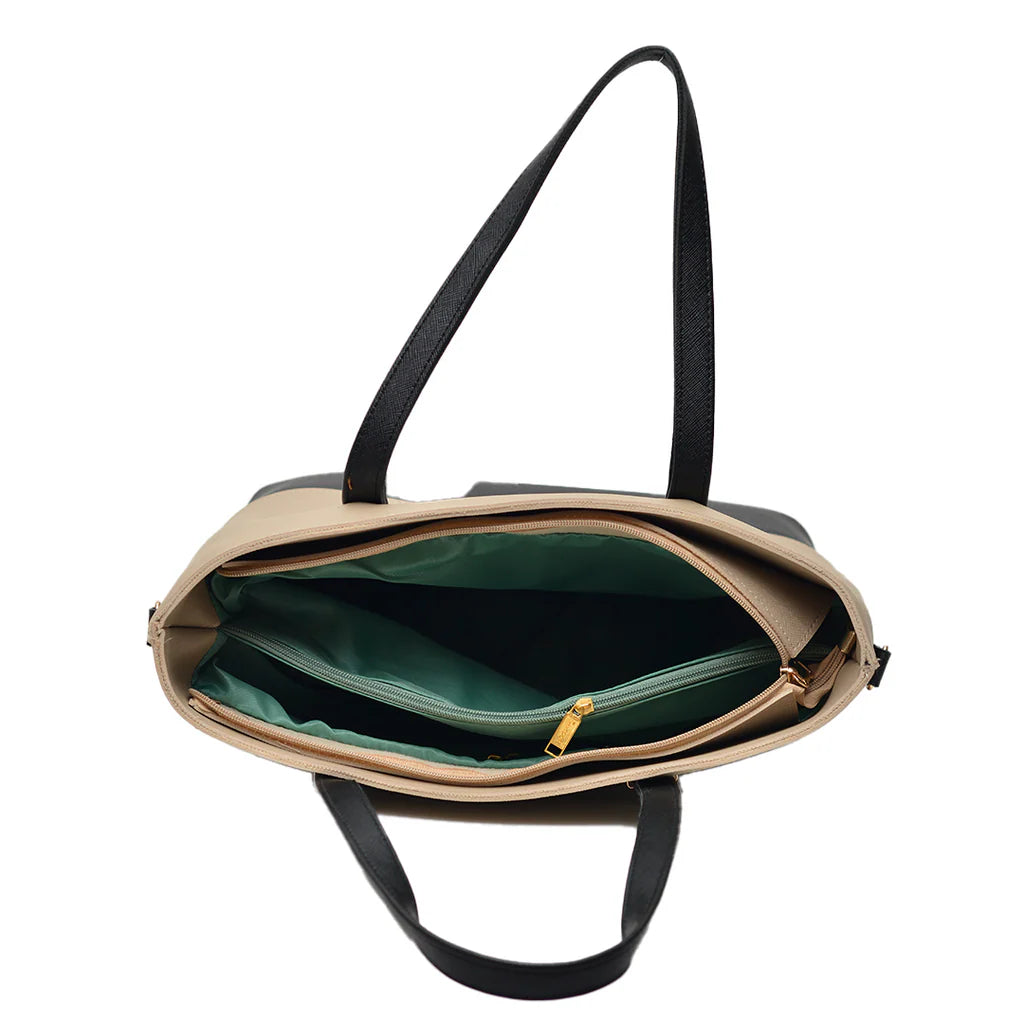 2 Pieces Double Tone Leather Tote Hand Bags