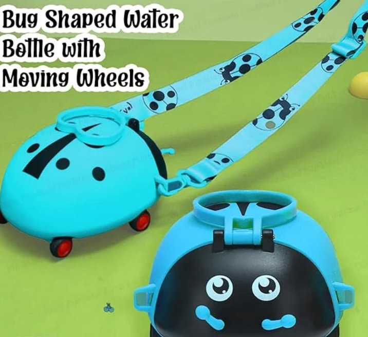 LadyBug Sipper School Water Bottle With Moving Wheels For Kids