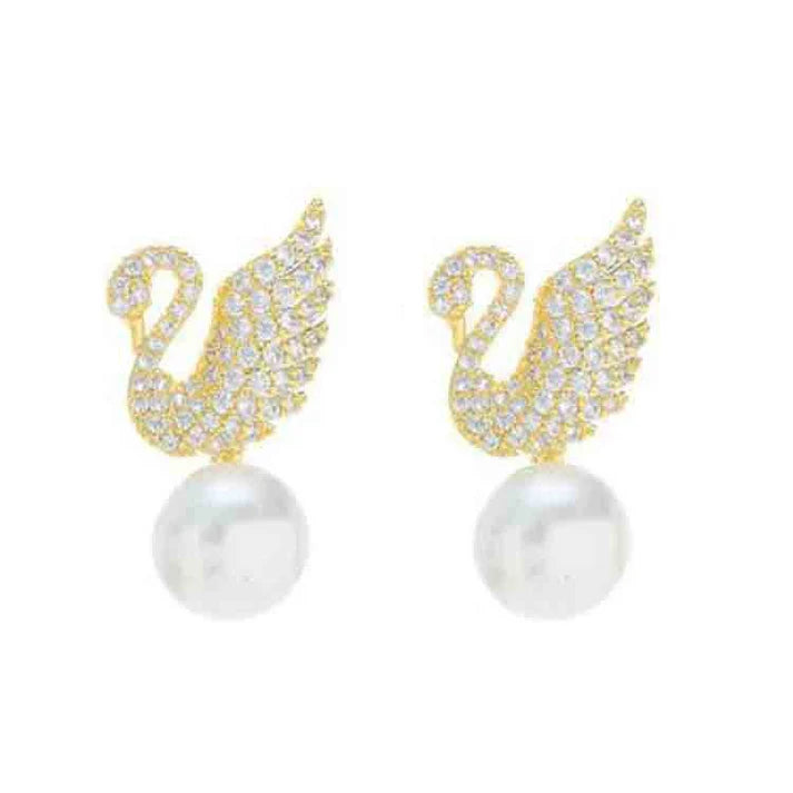 Gold Flamingo Pearl Earrings Jewelry