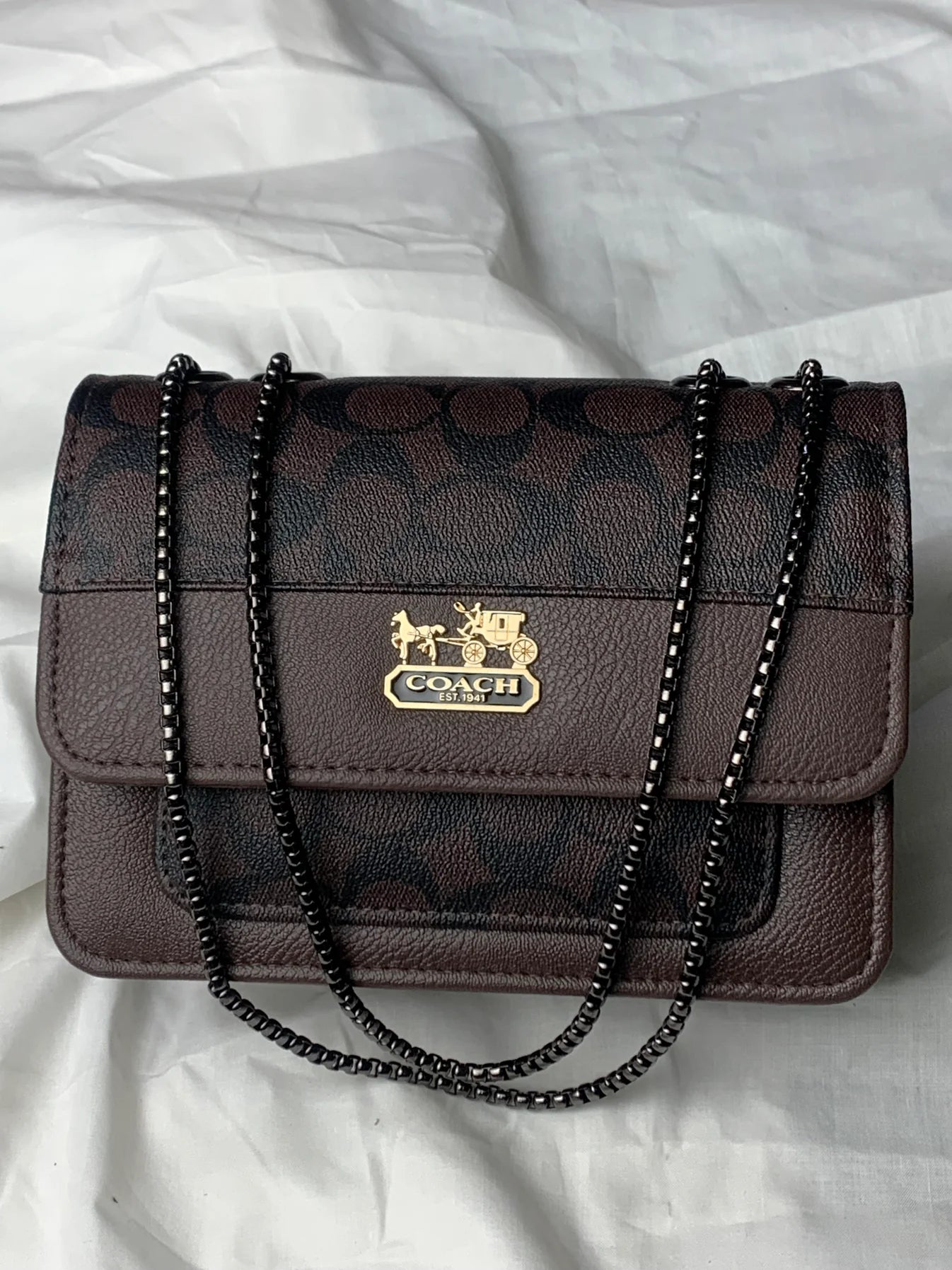 New Coach Dark Cross body Hand bag Black Chain
