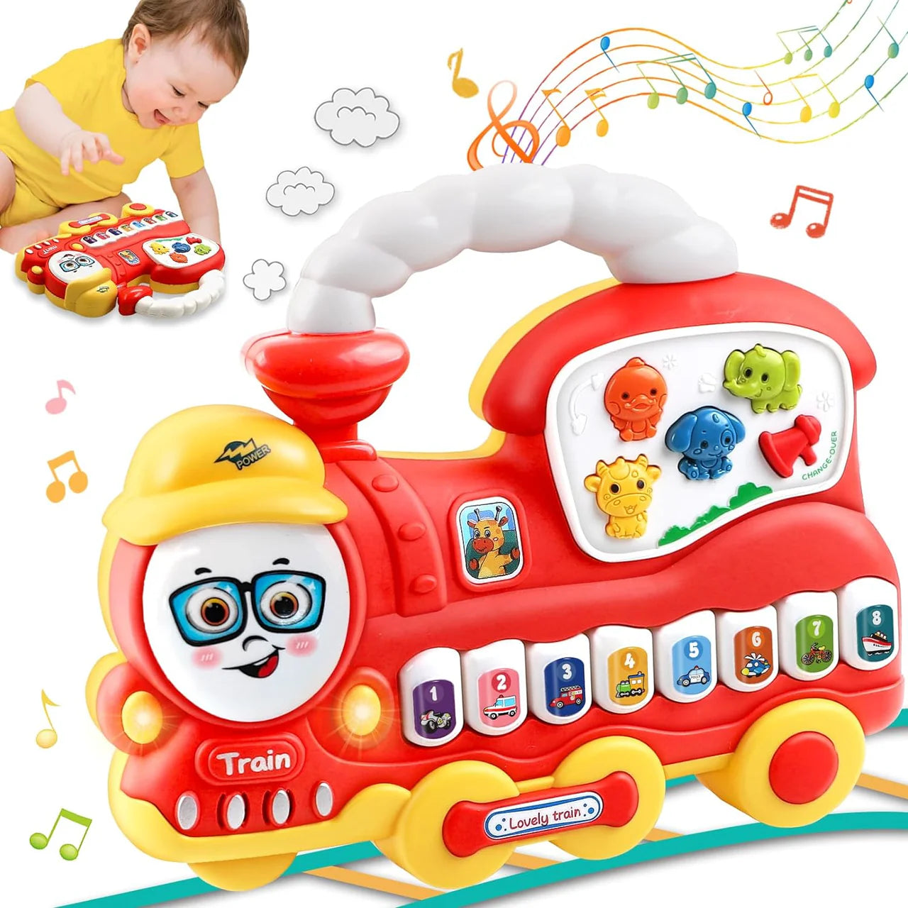 Colorful Musical Educational Train Piano With Lights, Sounds Toys (Free Shipment)