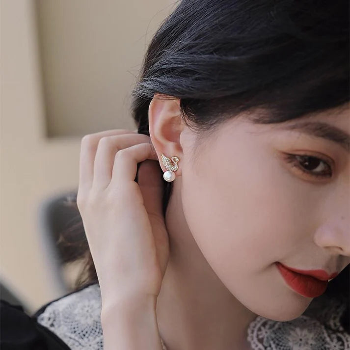 Gold Flamingo Pearl Earrings Jewelry