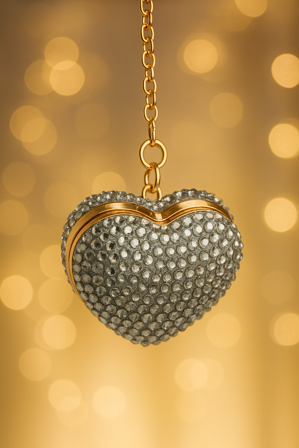 Stones Studded Metal Mini Heart Clutch Bag