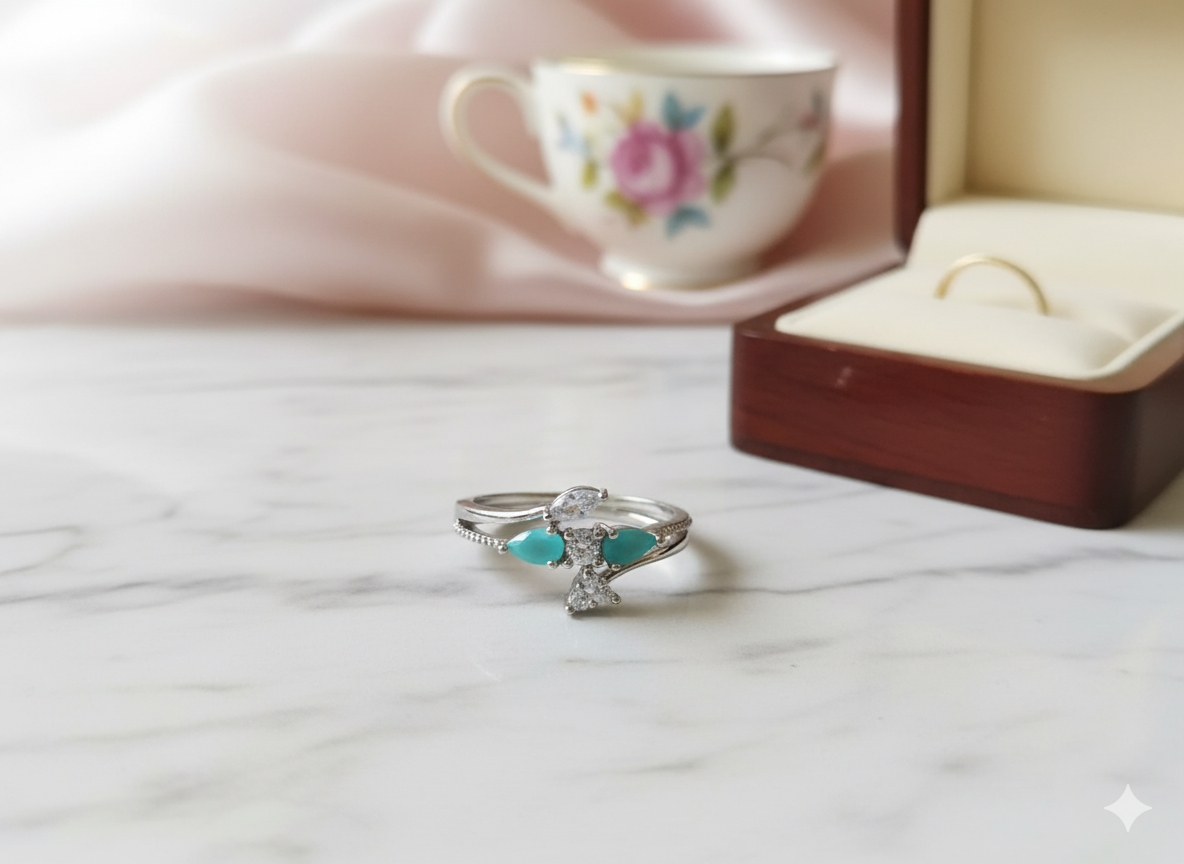 Mint Celestial Wings Zircon Ring Jewelry (Adjustable)