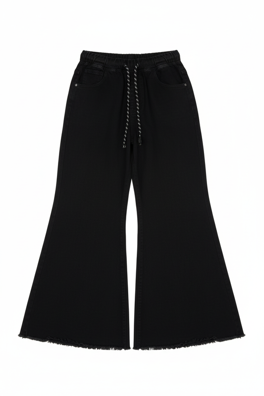 Ladies Jet Black Flare Flapper Denim Jeans