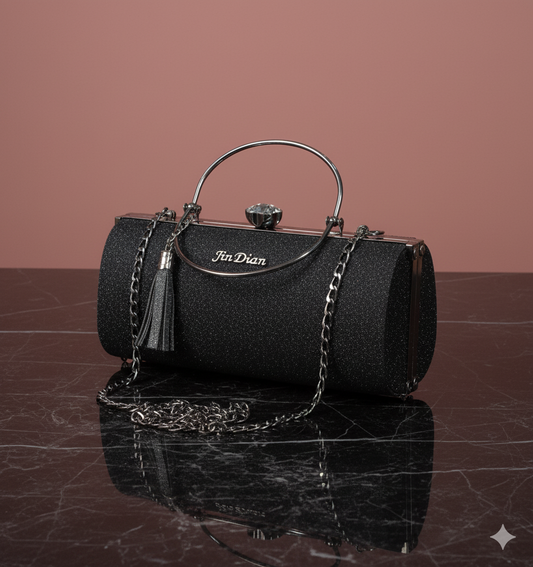 Stones Studded Radiant Rectangle Box Bag Round