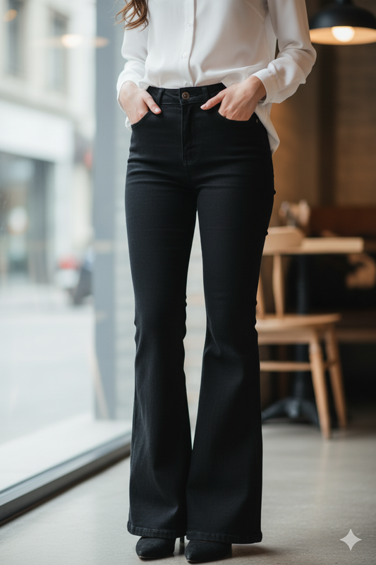 Ladies Jet Black Bell Bottom Denim Jeans