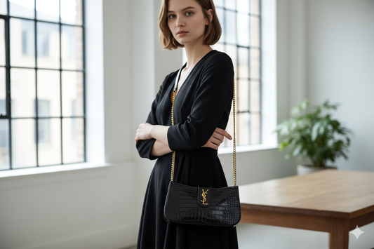 Elegant YSL Croc-Embossed Crossbody Bag