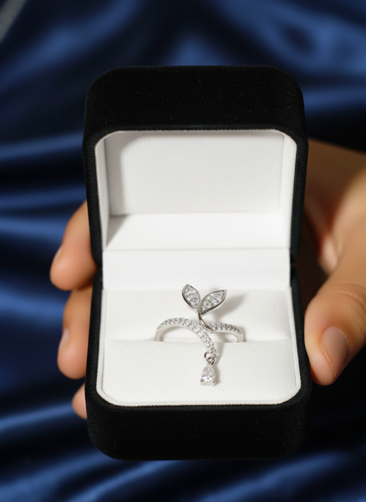 Sparkling Leaf Drop Ring Jewelry