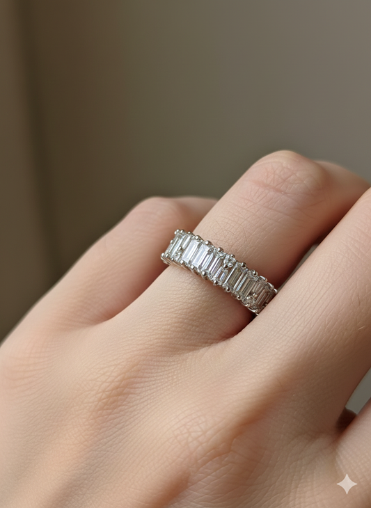 Diamond Cut Stones Silver Ring Jewelry (Adjustabel)