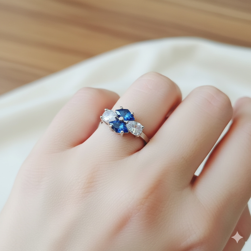 Royal Blue Glimmer Silver Plated Ring Jewelry (Adjustable)
