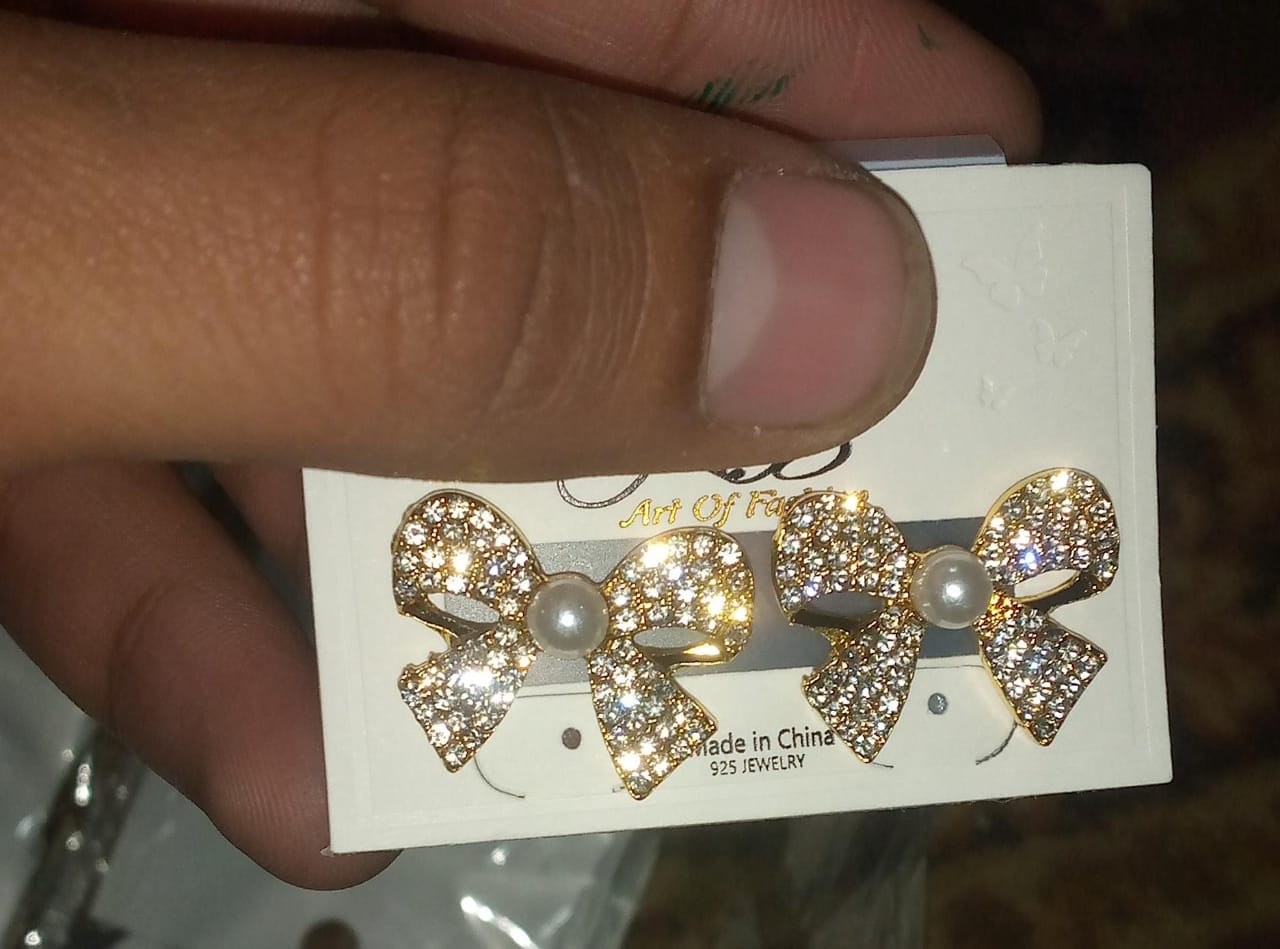 Korean Elegant Zircon Bow Style Earrings With Pearl Jewelry