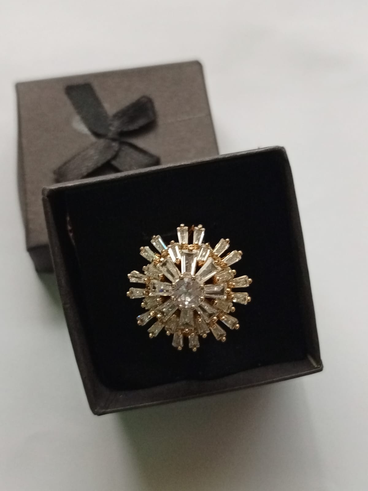 Luxury Gold Plated Zircon Embellished Flower Ring Jewelry
