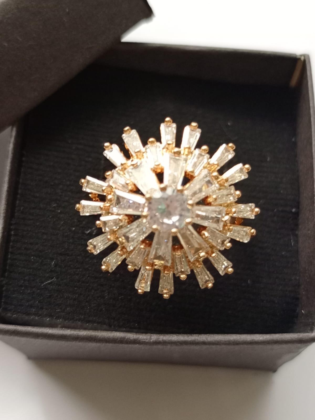 Luxury Gold Plated Zircon Embellished Flower Ring Jewelry