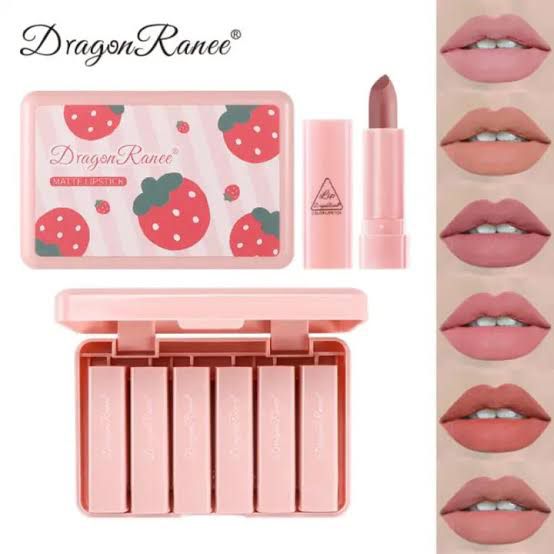 Dragon Ranee Strawberry Matte Lipstick Set (Pack Of 6) Cosmetics