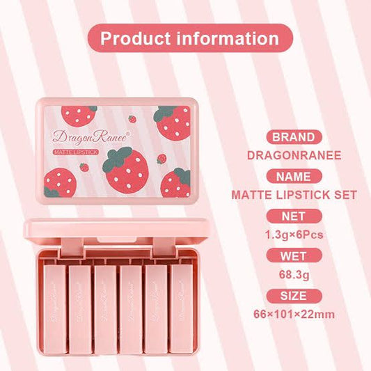 Dragon Ranee Strawberry Matte Lipstick Set (Pack Of 6) Cosmetics