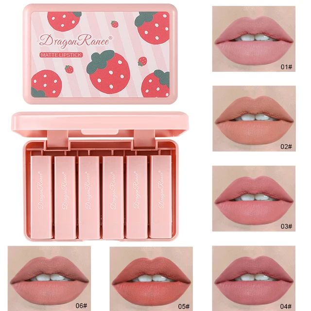 Dragon Ranee Strawberry Matte Lipstick Set (Pack Of 6) Cosmetics