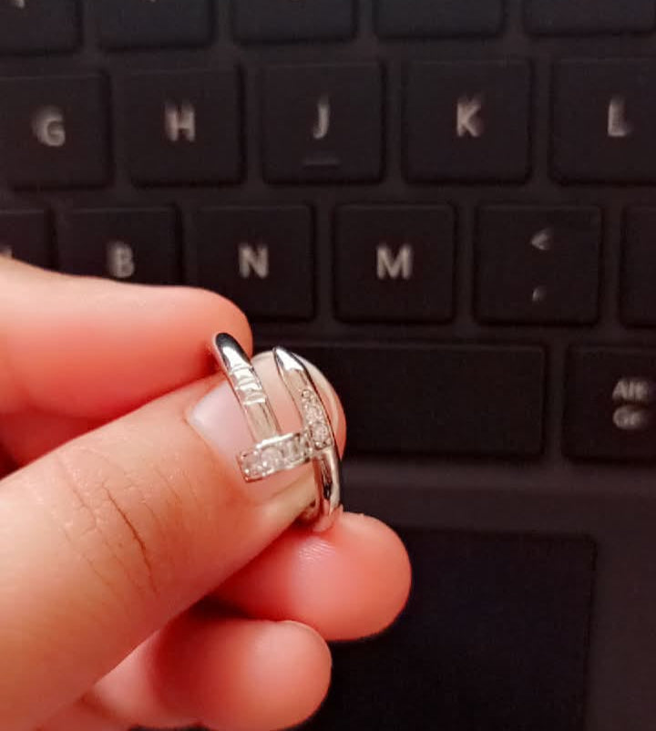 Nail Ring Silver With Zircons Jewelry