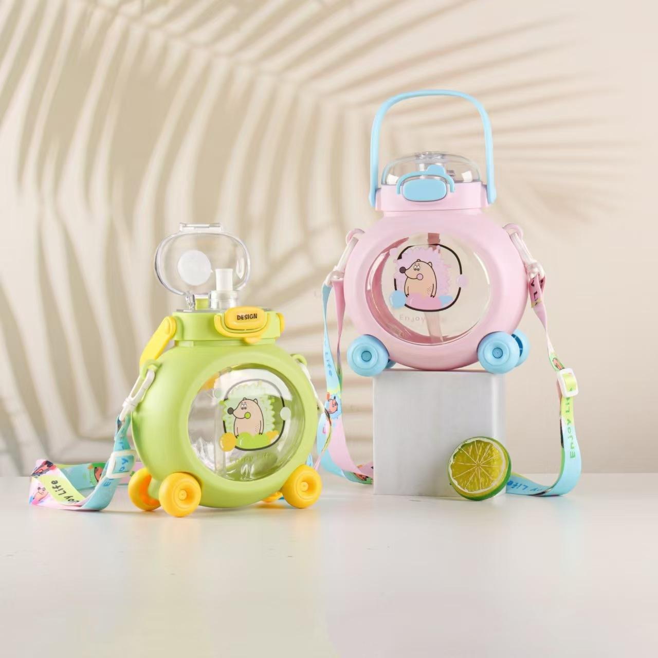 Adorable School Sipper Water Bottle With Moving Wheels For Kids