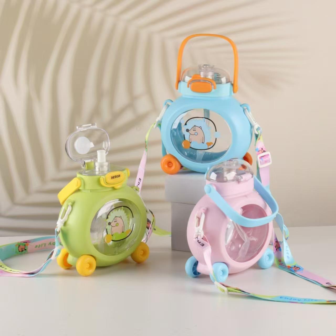 Adorable School Sipper Water Bottle With Moving Wheels For Kids