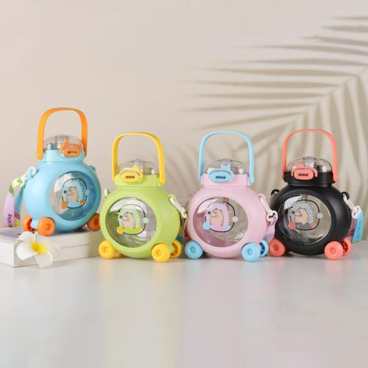 Adorable School Sipper Water Bottle With Moving Wheels For Kids