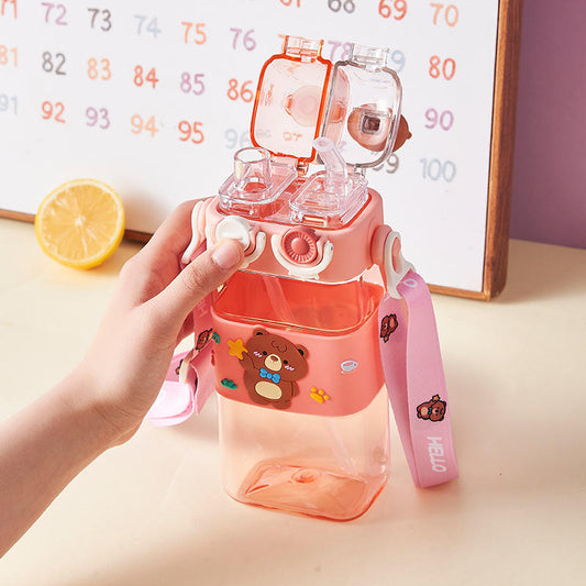 Adorable Teddy Bear 2 In 1 Sipper School Water Bottle For Kids