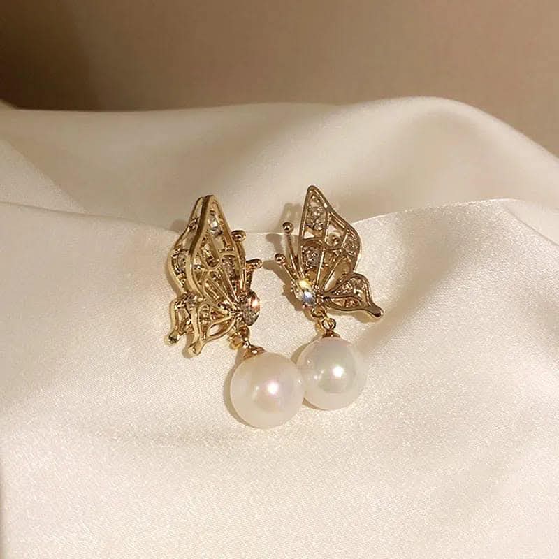 Elegant Butterfly Pearl Drop Earrings Jewelry