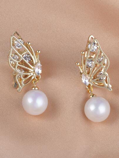 Elegant Butterfly Pearl Drop Earrings Jewelry