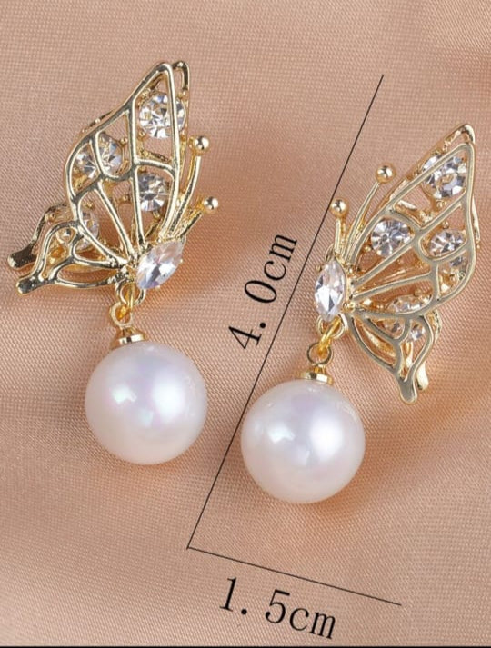 Elegant Butterfly Pearl Drop Earrings Jewelry