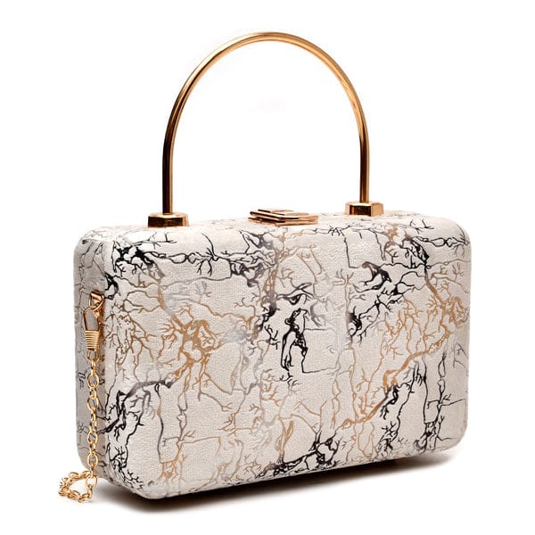 Elegant Boxy Printed Velvet Wood Box Clutch Bags