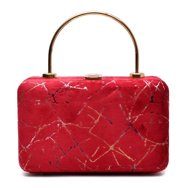 Elegant Boxy Printed Velvet Wood Box Clutch Bags
