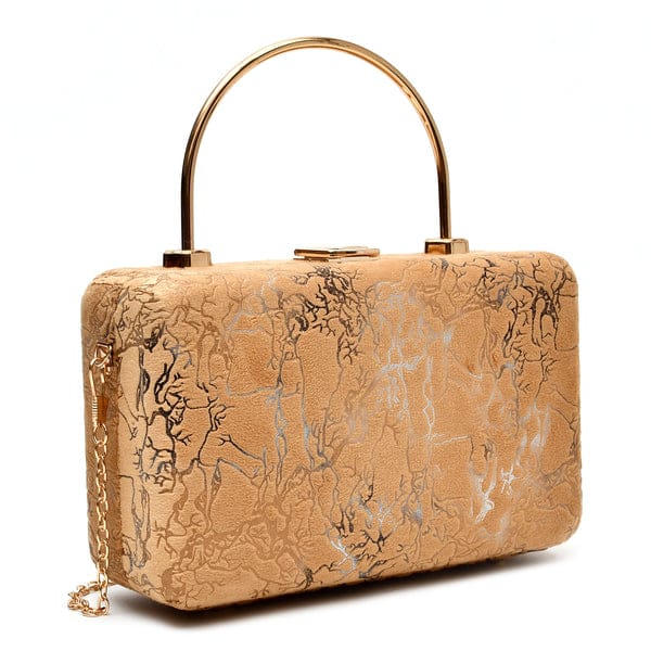 Elegant Boxy Printed Velvet Wood Box Clutch Bags
