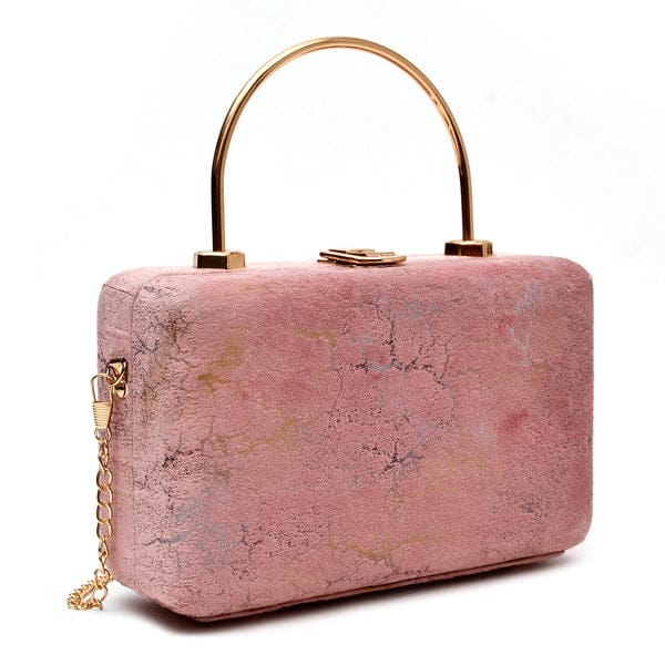 Elegant Boxy Printed Velvet Wood Box Clutch Bags