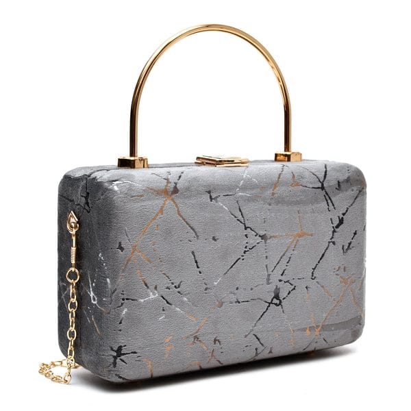 Elegant Boxy Printed Velvet Wood Box Clutch Bags