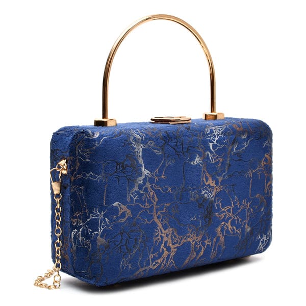 Elegant Boxy Printed Velvet Wood Box Clutch Bags