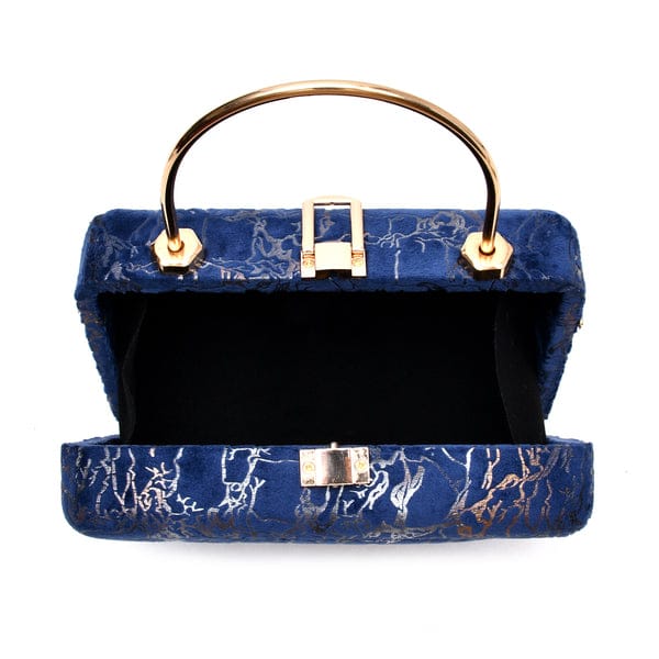 Elegant Boxy Printed Velvet Wood Box Clutch Bags