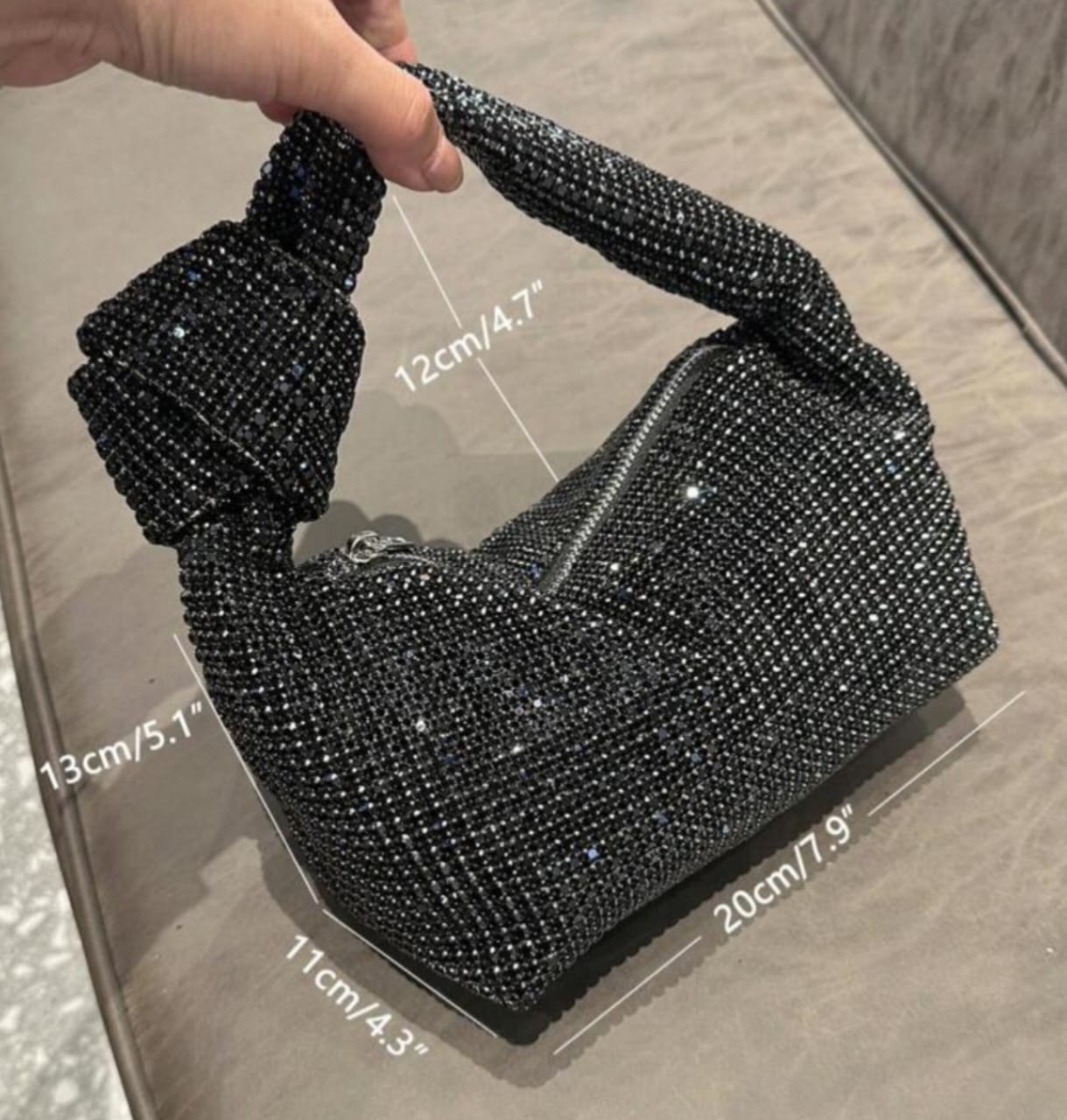 Mid Night Glam Rhinestone Knot Handle Sparkle Evening Bag