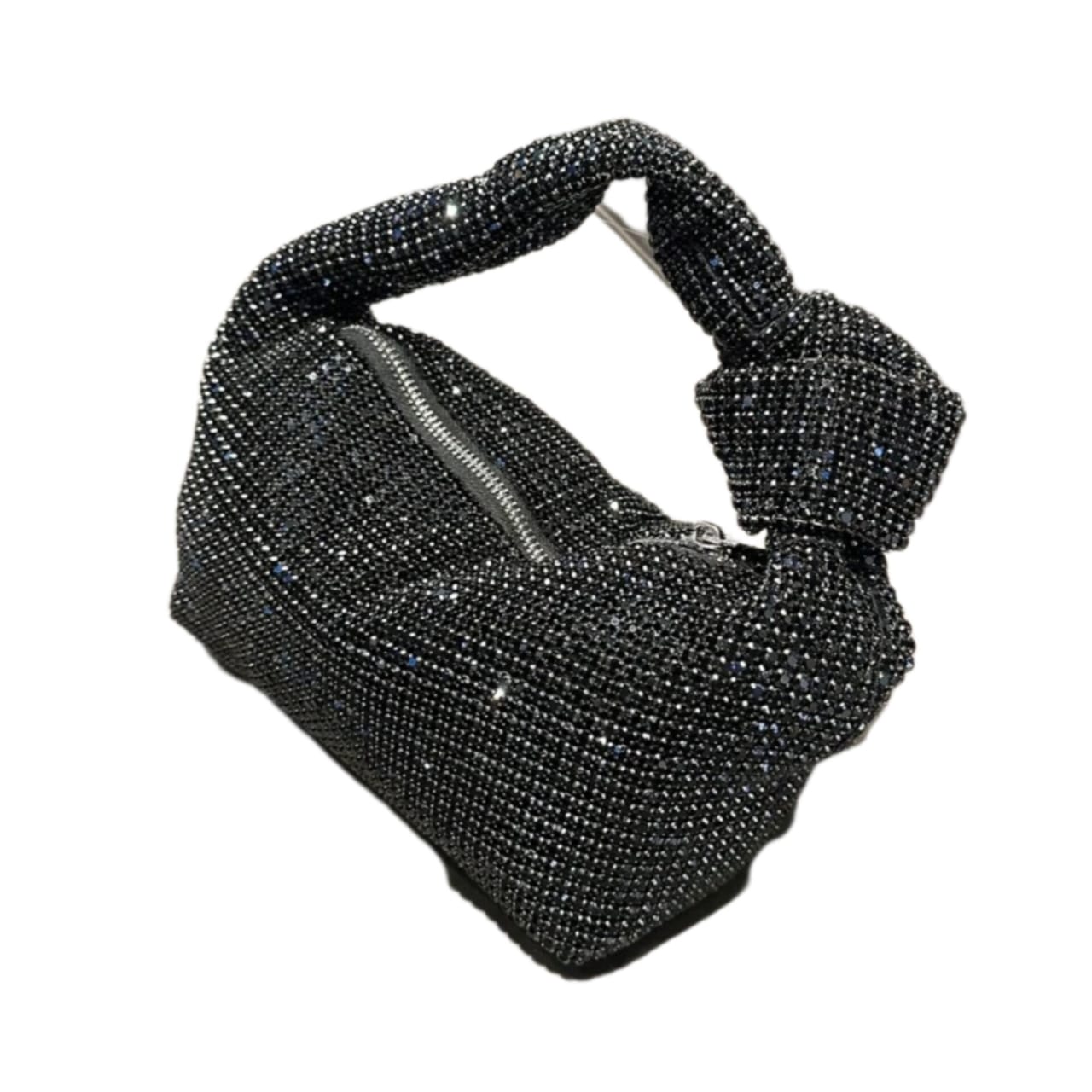 Mid Night Glam Rhinestone Knot Handle Sparkle Evening Bag