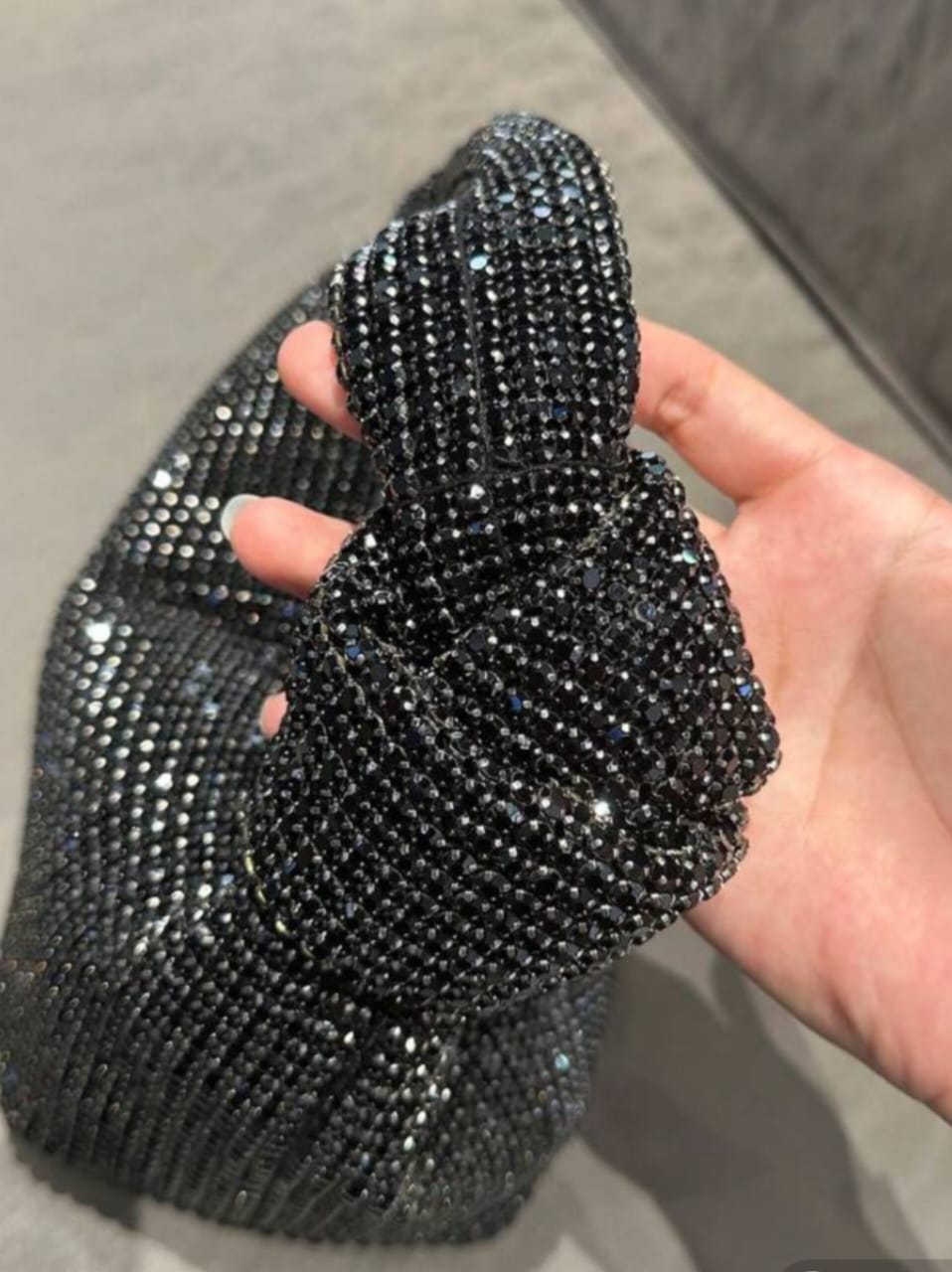 Mid Night Glam Rhinestone Knot Handle Sparkle Evening Bag