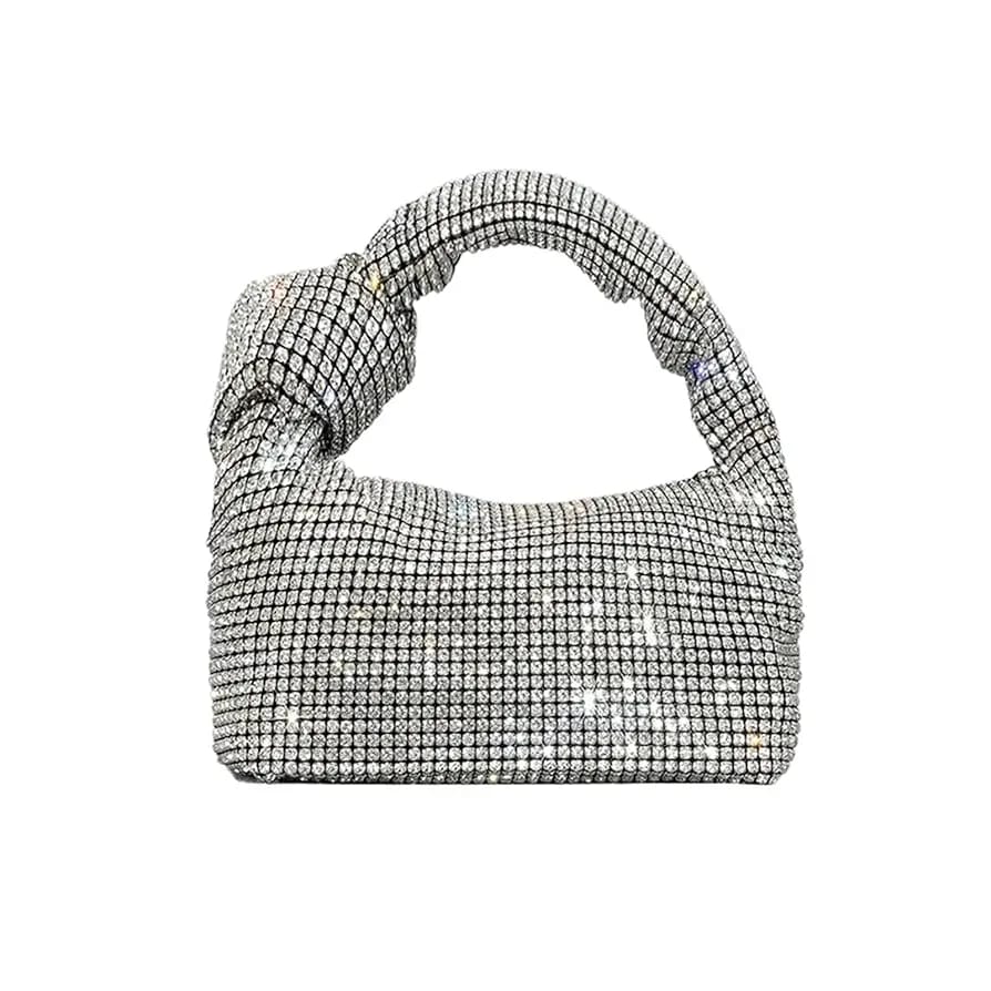 Mid Night Glam Rhinestone Knot Handle Sparkle Evening Bag