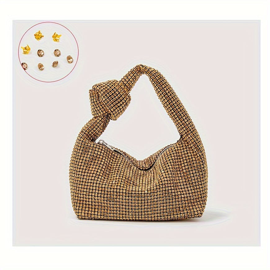 Mid Night Glam Rhinestone Knot Handle Sparkle Evening Bag
