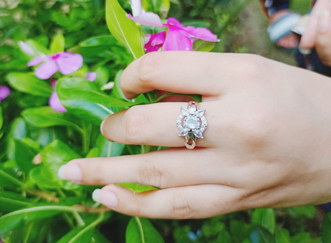 Elegant Celestial Bloom Silver Plated Ring Jewelry (Adjustable)