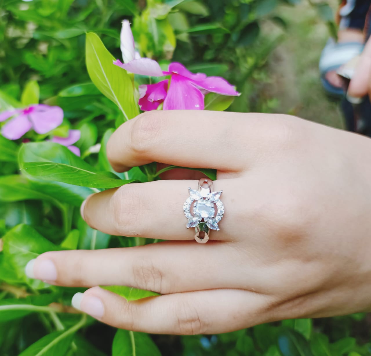 Elegant Celestial Bloom Silver Plated Ring Jewelry (Adjustable)
