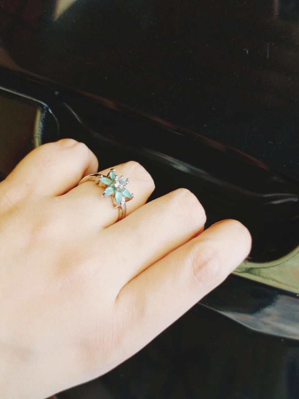 Mint Petal FlowerSilver Plated Ring Jewelry (Adjustable)